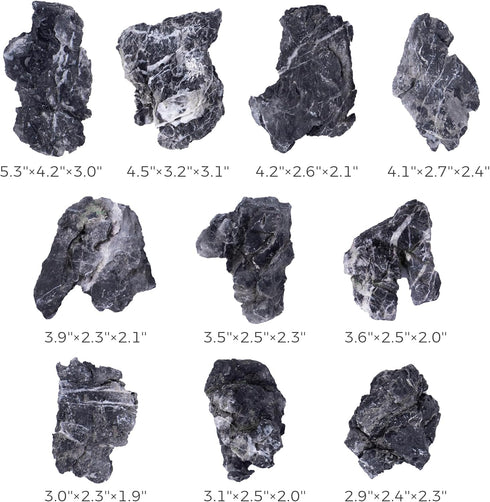 10 PCS Natural Seiryu Stones, 2-4'' Slate Stones for Aquariums, Terrariums, and Reptile Enclosures