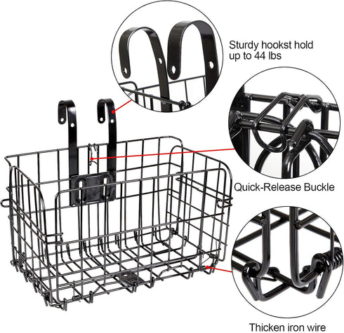 Folding Rear Bike Basket, Rust Proof Wire Mesh, Detachable Front Bike Basket, Mountain Bike Frame Cargo Rack