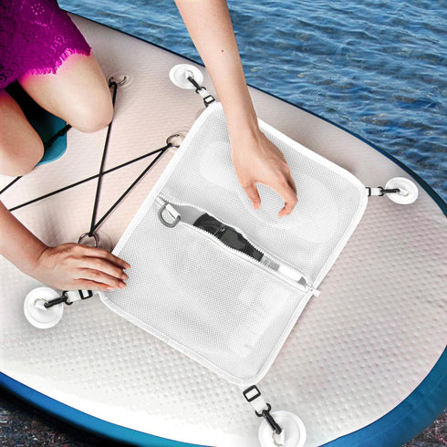 Paddle Board Deck Bag, SUP Accessories Mesh Storage with Waterproof Phone Case & 4pcs D-Ring Patches
