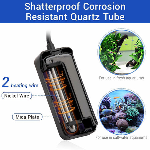 hygger 50W Small Submersible Aquarium Heater for 5-10 Gallon Saltwater and Freshwater