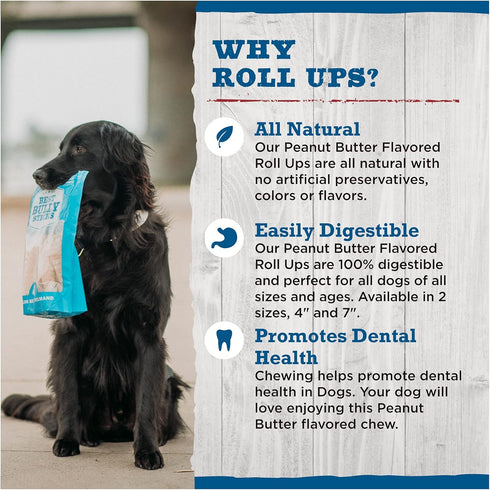 Best Bully Sticks Roll Ups, All-Natural Peanut Butter Flavor Dog Chew, 7 Inch, 4-Pack for Small Breeds