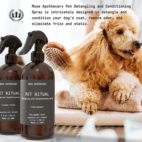 Muse Apothecary Pet Ritual Detangling Spray for Dogs & Cats - Essential Oils Infused, 8oz Fresh Bouquet