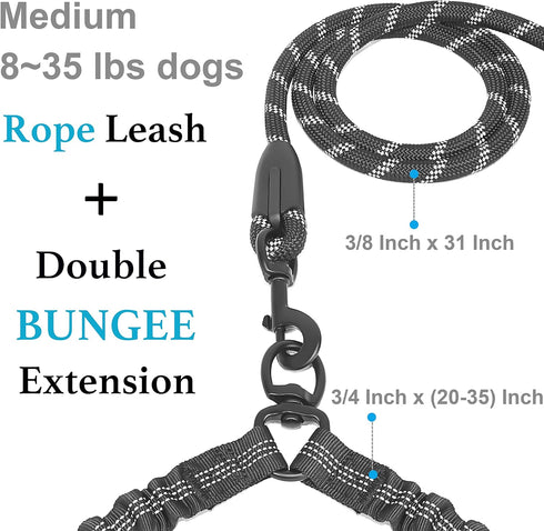 iYoShop Dual Dog Leash, 360 Swivel No Tangle Walking Leash, Shock Absorbing Bungee for Two Dogs, Black, Medium