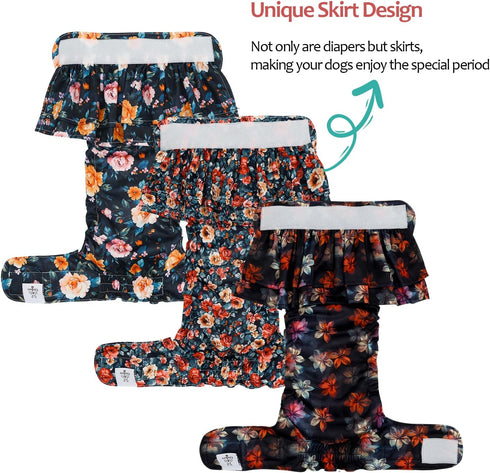 3 Pack QBD21XL CuteBone Female Dog Diapers with Skirts Reusable Puppy Dresses Pants for Heat Cycle Period