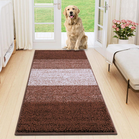 smiry Dog Door Mat for Muddy Paws, Low-Profile Entryway Mat with Non-Slip Backing, 47x24 Inches, Brown.