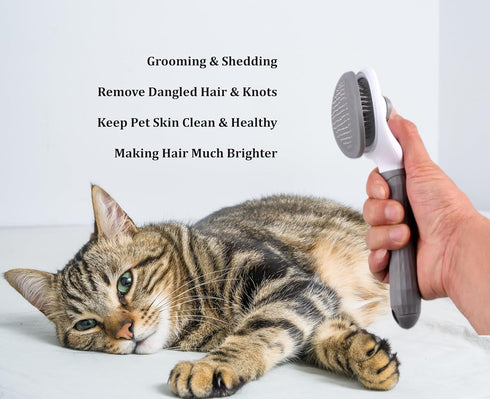 Self Cleaning Slicker Brush for Dogs, Cats, and Bunnies, Easy to Remove Loose Undercoat, Pet Massaging Tool