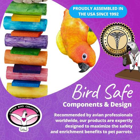 Super Bird Creations SB1199 Sola Balsa Stack Bird Toy, Wooden Enrichment Toys for Small/Medium Birds