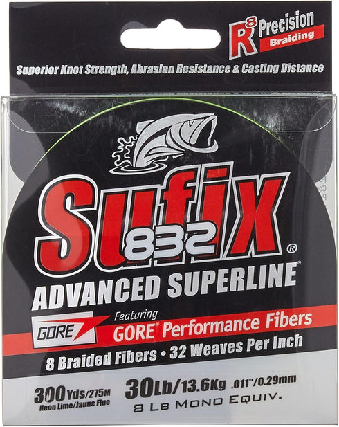 Sufix 832 Braid, 30 lb, Neon Lime, 300 yards