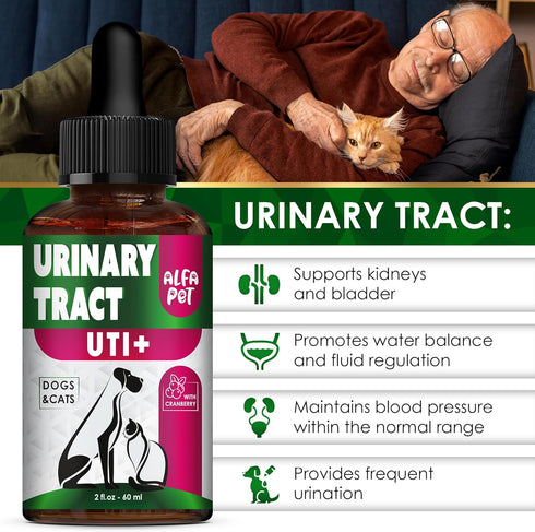 Cat Urinary Tract Infection Treatment with Cranberry, Dog UTI Care for Bladder, 2 Oz Drops for Renal Health