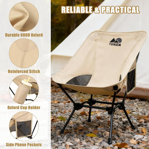 TUIKEN Backpacking Ultralight Camping Chair Chair, Portable Camp Chair with Cup Holder & Storage Bag, Lightweight
