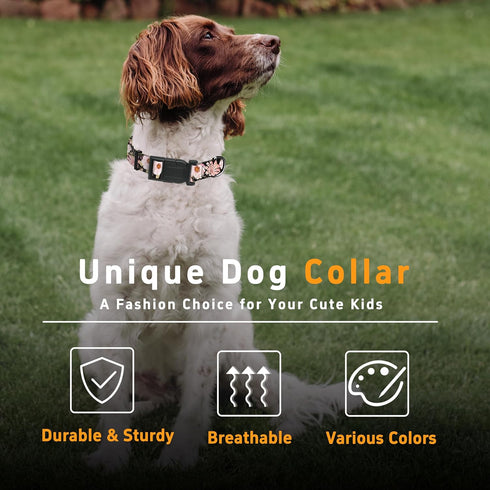 Dog Collar for Boys Girls, Floral Puppy Collar for Small Medium Large Dogs, Adjustable Soft with Safety Buckle, Light