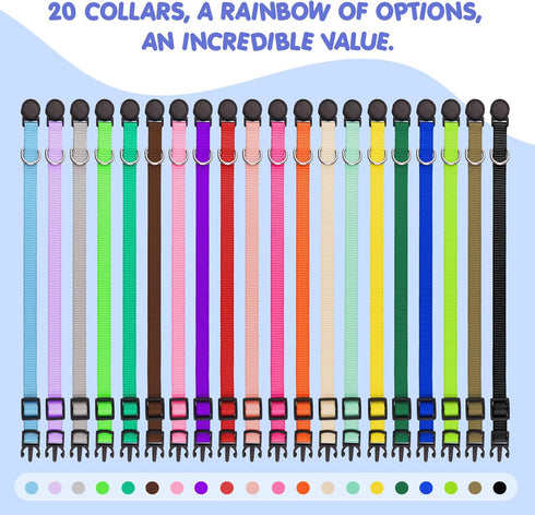 20 Pack Puppy Collars,Puppy Collars for Small Puppies Litter Safety Buckle Soft Nylon Whelping Collars Newborn Puppy Collars for Litter Puppies Collars(M)