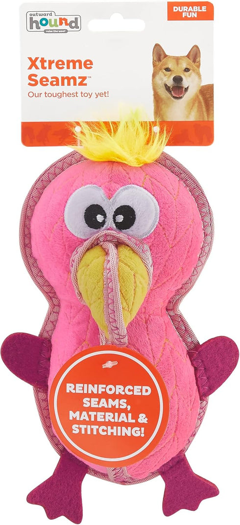 Outward Hound Xtreme Seamz Flamingo - Durable Squeaky Dog Toy