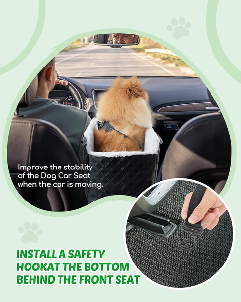 12lbs Center Console Dog Car Seat for Small Dogs, Soft Plush Car Bag for Dogs, Leather Portable Pet Cars Booster Seats