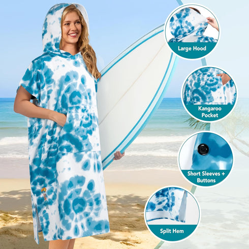 SUN CUBE Surf Poncho Changing Robe with Hood, Quick Dry Microfiber Wetsuit Changing Towel for Surfing Beach Swim