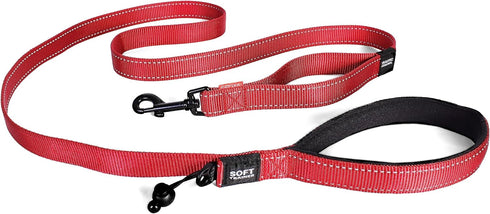 EzyDog Soft Trainer Dog Leash with Traffic Control Handle, Reflective Stitching for Nighttime Safety, 72”, Red