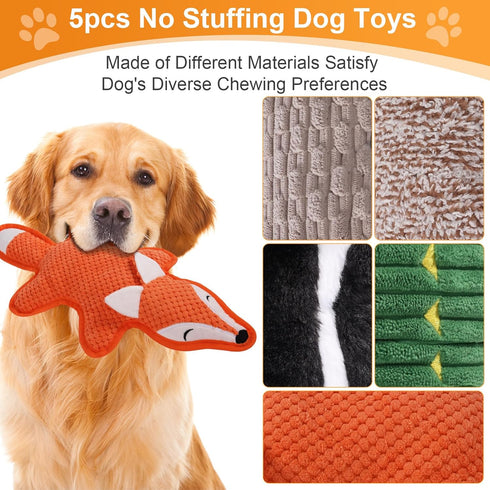 Eneston 5 Pack No Stuffing Squeaky Dog Toys for Large Dogs - Interactive Durable Plush Chew Toy with Crinkle Paper