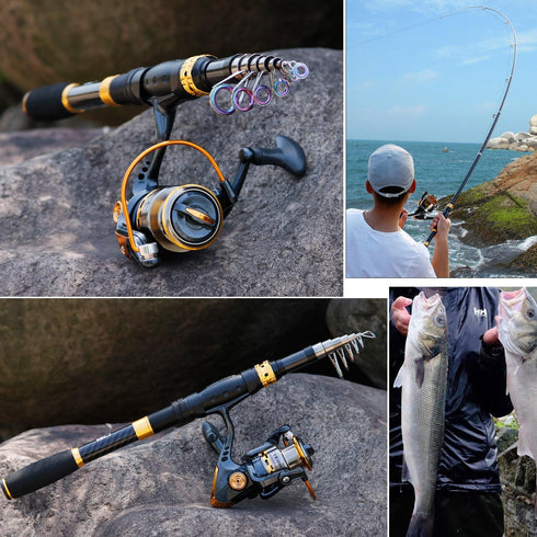 Sougayilang Fishing Rod Reel Combos Carbon Fiber Telescopic Fishing pole with Spinning Reel for Travel Saltwater
