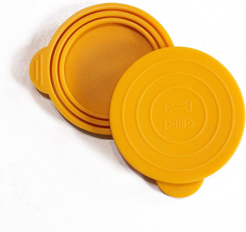 Pet Food Lids, Yellow Mango, 2 Pack, Bone Appetit Wet Food Can Covers
