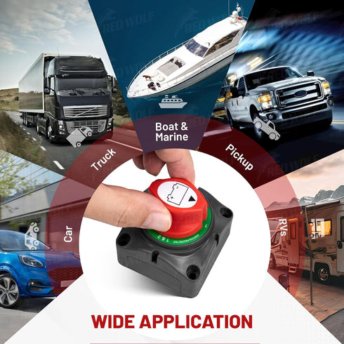 1-2-Both-Off 12V-48V 200A, w/M8 RED WOLF Battery Switch DC Heavy Duty Marine Battery Power Cut Master Switch Disconnect