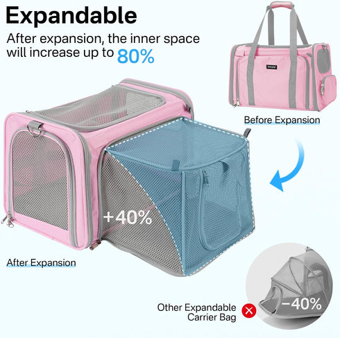 15 lbs, Cozy Expandable Cat Carrier, Airline Approved Soft Sided Pet Carrier for Cats & Small Dogs Up to with Locking