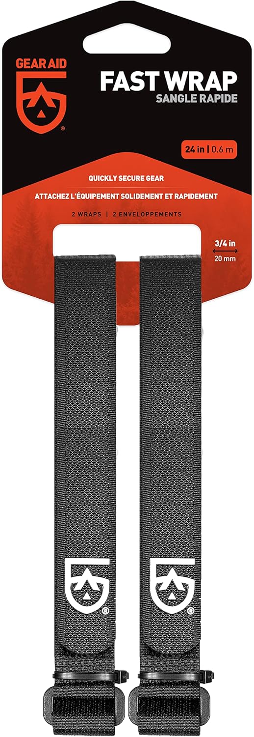 GEAR AID ¾” Fast Wrap, Adjustable Cinch-and-Stick Straps with D-Ring, 24” Length, Pair for Gear Organization