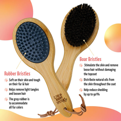The Buddy System Combo Bristle Pet Brush, 2-in-1 Durable Rubber and Soft Boar Bristle Side