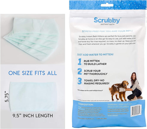 No Rinse Pet Wipes, Rinse Free Shampoo Mittens for Dogs & Cats, Bathing & Washing Pets, Pack of 15