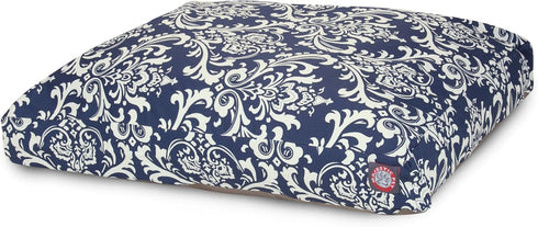 Navy Blue French Quarter Small Rectangle Indoor Outdoor Pet Dog Bed, Removable Washable Cover, Majestic Pet