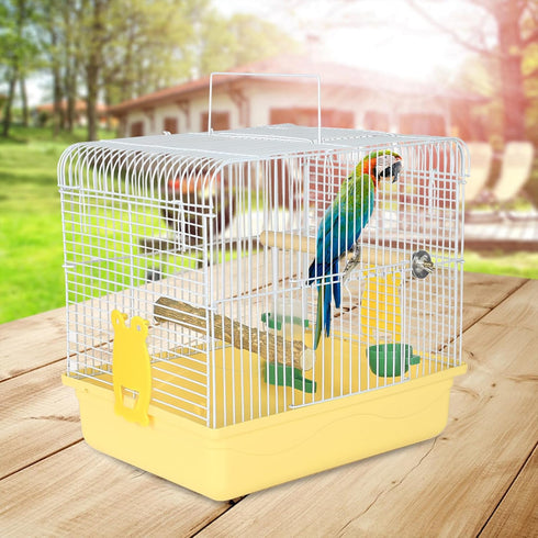 Portable Bird Cage for Small Birds - Parrot Lovebird Carrier for Travel with Food Box & Water Fountain