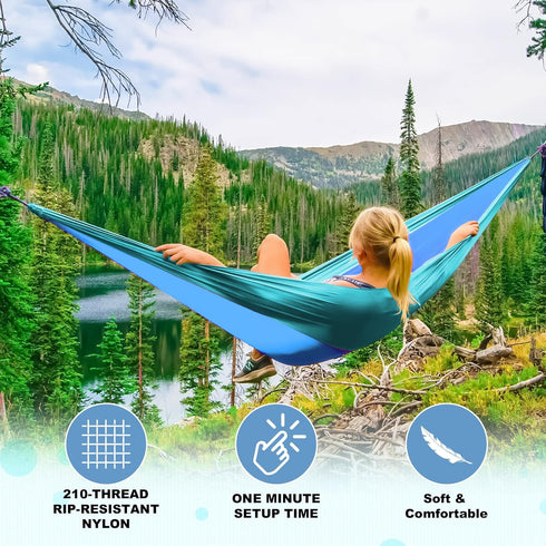 SZHLUX Camping Hammock with 2 Tree Straps, Double & Single Portable Hammocks for Hiking, Backpacking, Hunting, Outdoor,