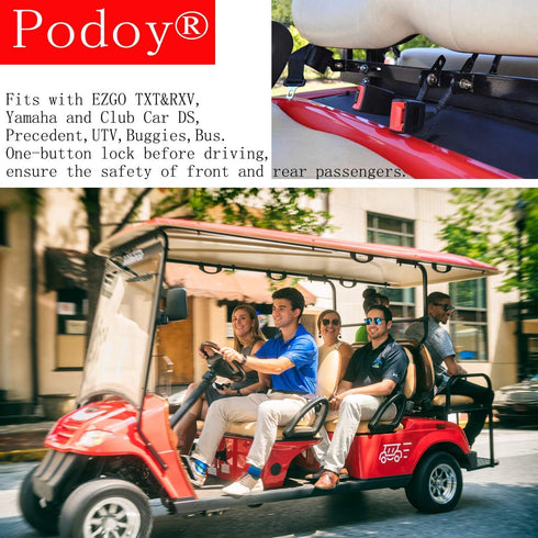 Podoy Upgraded Universal Golf Cart Seat Belts Kit, Retractable for E-ZGO TXT & RXV, Set of 2