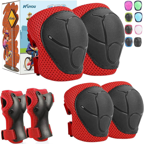 KUYOU Kids Protective Gear Set - Knee Pads, Elbow Pads for Roller Skates, Cycling, BMX, Skateboard, Scooter