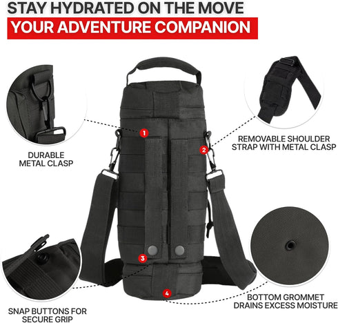 Molle Water Bottle Pouch - Fits Most 32 and 40 oz Bottles, Insulated Holder