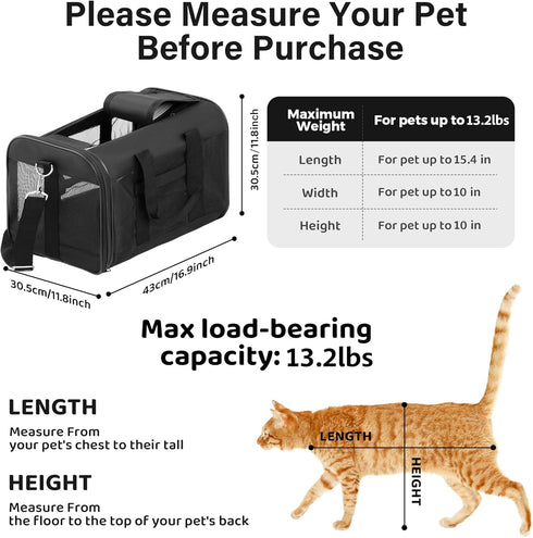 Soft-Sided Pet Travel Carrier - Portable Bag for Cats, Small Dogs, Kittens, or Puppies, Collapsible, Durable, Airline