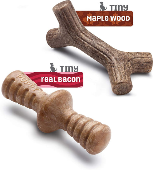 Benebone Puppy 2-Pack Maplestick/Zaggler Durable Dog Chew Toys for Gentle Chewers, Tiny, Made in USA