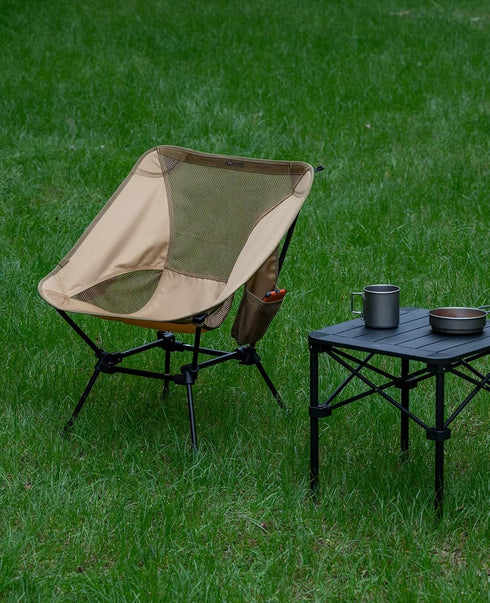 iClimb Ultralight Compact Camping Folding Beach Chair with Anti-Sinking Large Feet and Back Support Webbing (Brown