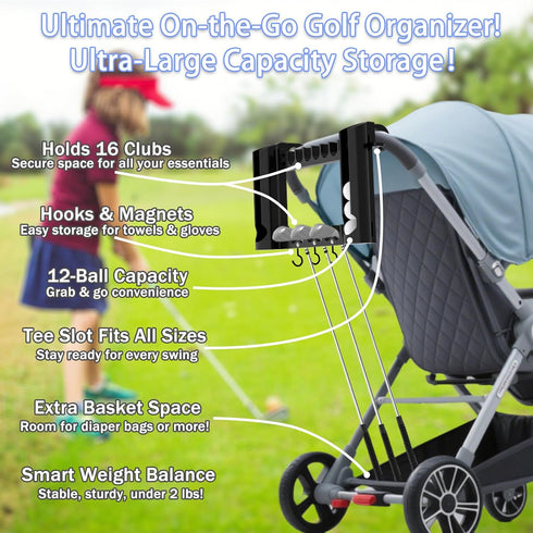 JunSenx 16-Club Golf Stroller Attachment - Stroller Golf Caddy & Golf Club Holder, PETG Safe & Capacity, Fits