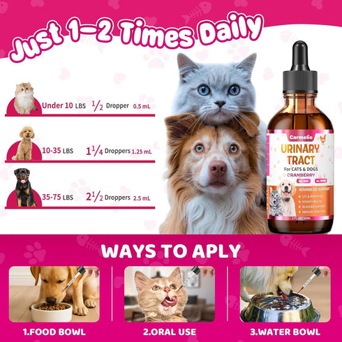 Cat & Dog Urinary Tract Support Drops with Cranberry Kidney & Bladder Health Natural Supplement for Pet Wellness