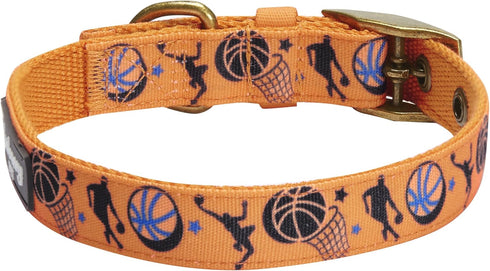 Blueberry Pet Sports Fan Basketball Canvas Adjustable Dog Collar - Passion Orange, Neck 13-16.5", for Medium Breed