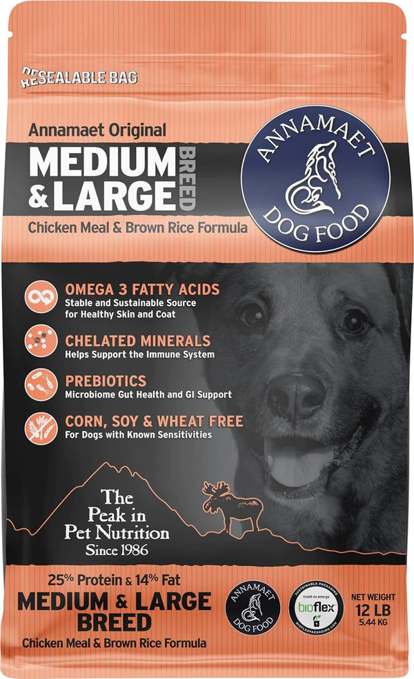 Annamaet Original Encore Formula Dry Dog Food, 25% Protein, Chicken & Brown Rice, 12-lb Bag