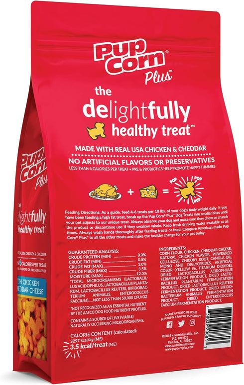Puffed Dog Treats with Prebiotics and Probiotics - Chicken & Cheddar Cheese (16oz) - Made in USA
