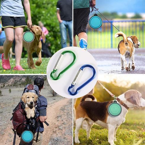 SLSON Collapsible Bowl with Cover Lids - 2 Pack Portable Dog Travel Bowls for Pets (Light Blue & Green)