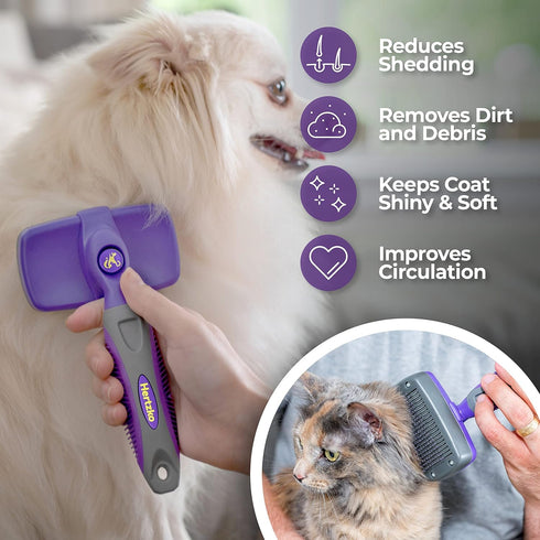 Hertzko Dog & Cat Brush, Self Cleaning Slicker Brush for Pets, Grooming Brush for Shedding, Deshedding Brush, Rake, Comb