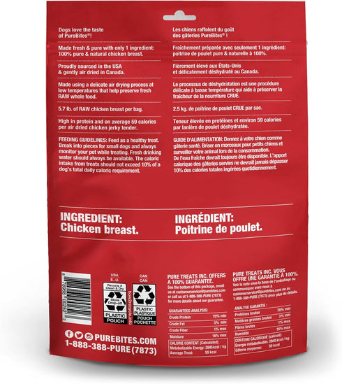 PureBites Chicken Jerky Dog Treats - 1 Ingredient, Made in Canada, 21.1oz