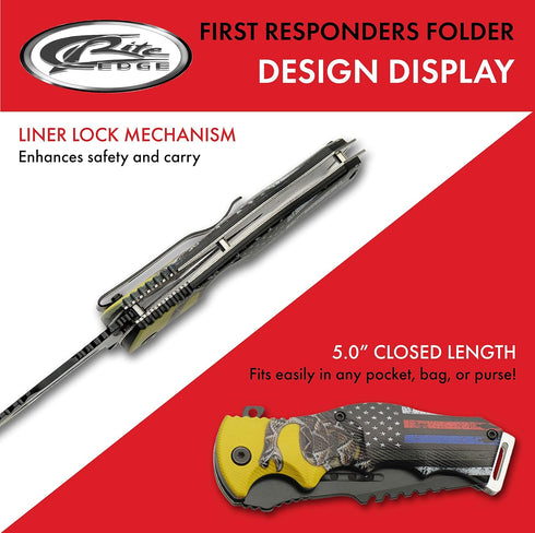 SZCO Supplies 8.5” First Responders Flag Assisted Open Liner Lock EDC Utility Folding Knife, Yellow