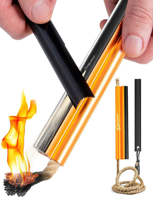 Fire Starter Survival Tool - All-in-One Flint and Steel Kit with Ferro Rod, Waterproof Tinder Wick Rope, Steel Fire