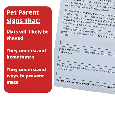 Dog Grooming Matted Fur Release Forms - Pad of 100, 5.5 X 8.5 Inches for Grooming Salon