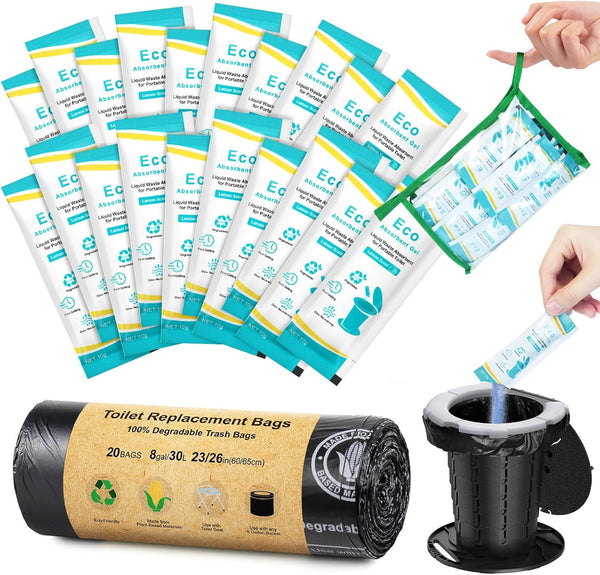 BLIKA 20 Count Camping Toilet Bags Eco Absorbent Gel Set, Portable Toilet