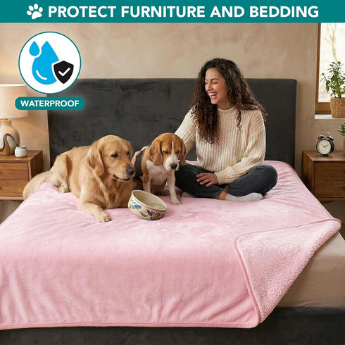 60x80 PetAmi Waterproof & Pee Proof Dog & Cat Blanket - Reversible, Soft, Washable - Medium/Large Dogs & Puppies - Pink